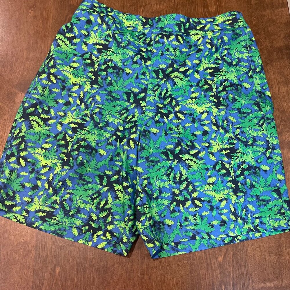 Columbia PFG Swim Trunks Boys Size Large 14/16 Blue Green Leaf Print Mesh Lined - Picture 10 of 11
